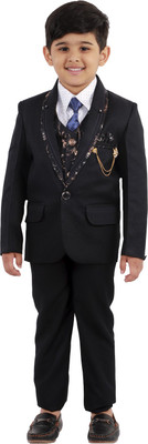 Fourfolds 5 Piece Coat Suit Self Design Boys Suit