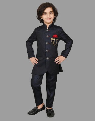 Eliq Boys Festive & Party, Casual Blazer and Pant Set(Black Pack of 1)