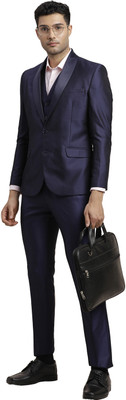 TURTLE Three Piece Self Design Men Suit