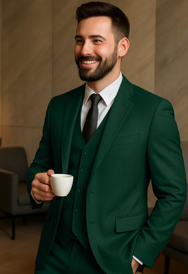 VERTICALS Men 3 Piece Suit Solid Men Suit