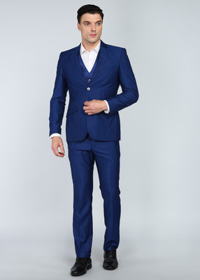 PARK AVENUE 2SB 3 PC NOTCH WITH PIPING W/C-S.SLIM Self Design Men Suit