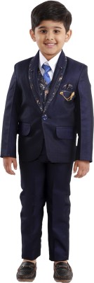 Fourfolds 5 Piece Coat Suit Self Design Boys Suit