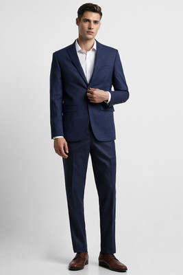 PETER ENGLAND Men Navy Textured Slim Fit Formal Two Piece Suit Textured Men Suit