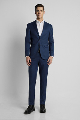 PETER ENGLAND Men Navy Textured Slim Fit Formal Two Piece Suit Textured Men Suit
