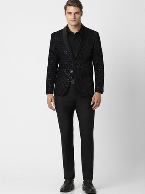 PETER ENGLAND Men Black Embroidered Slim Fit Formal Two Piece Suit Embroidered Men Suit