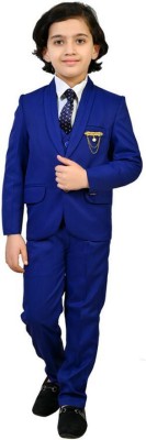 SEMINO 5 Piece Kids Suit - Coat,Pant,Shirt,Tie and Waistcoat Solid Boys Suit