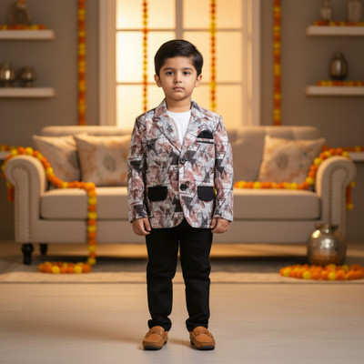 PROVOGUE Kids Blazer set with T-shirt and Pant Graphic Print Boys Suit