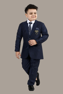 BT DEZINES 4-Piece Coat Pant Suit Set Solid Boys Suit