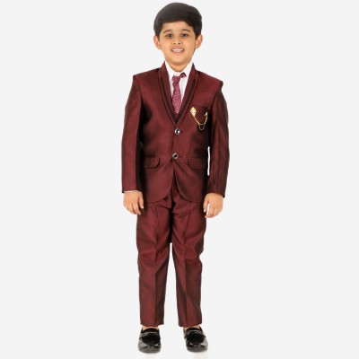PRO ETHIC 5 Piece Coat Suit with Shirt Pant Blazer Waistcoat & Tie Solid Boys Suit