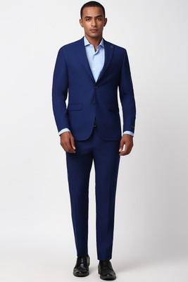 PETER ENGLAND Men Blue Textured Slim Fit Formal Two Piece Suit Solid Men Suit