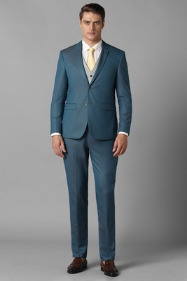 LOUIS PHILIPPE Men Green Slim Fit Textured Formal Three Piece Suit Textured Men Suit