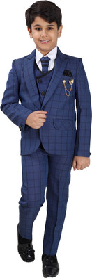 Fourfolds 5 Piece Coat Suit Set Checkered Boys Suit