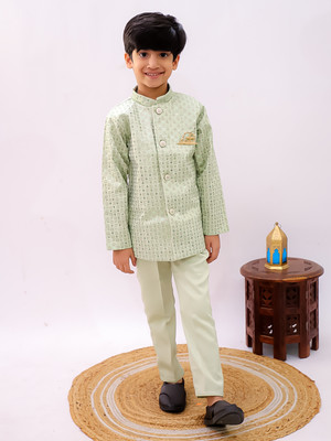 HouseOfCommon Sequines Embellished 2 Piece Jodhpuri Embroidered Boys Suit