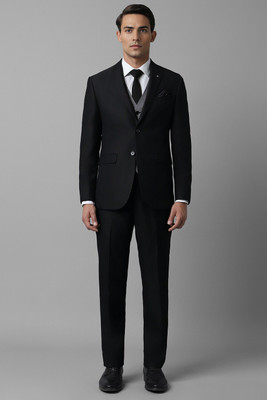 LOUIS PHILIPPE Men Black Slim Fit Textured Formal Three Piece Suit Solid Men Suit