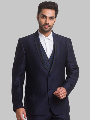 PARK AVENUE REG FIT.SHAWL COLR TUX WITH VNECK WC Self Design Men Suit