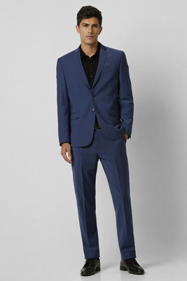 VAN HEUSEN Men Navy Textured Slim Fit Formal Two Piece Suit Solid Men Suit