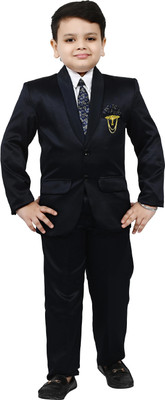 BT DEZINES BT DEZINES Coat Pant Suit Set: Shirt, Pants, Coat, and Tie for Kids Solid Baby Boys Suit