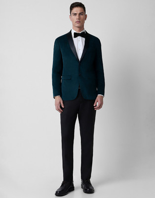 PETER ENGLAND Men Navy Solid Slim Fit Party Two Piece Suit Solid Men Suit