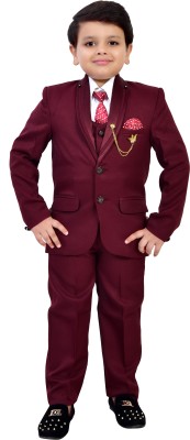 BT DEZINES BT Dezines 5 Piece Coat Suit Set With Shirt, Pant, Waistcoat & Tie For Boys 5 Piece Coat Pant Suit Set Solid Boys Suit