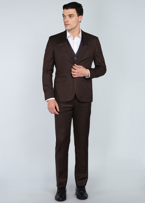 PARK AVENUE 2SB 3 PC NOTCH WITH PIPING W/C-S.SLIM Self Design Men Suit