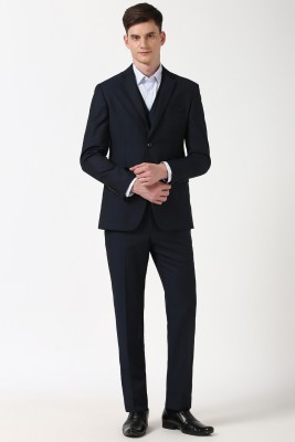 PETER ENGLAND Men Navy Textured Slim Fit Formal Three Piece Suit Solid Men Suit