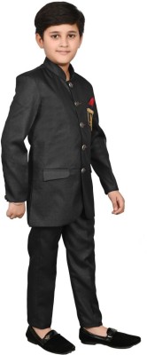 Qtsy Boys Festive & Party Blazer and Pant Set(Black Pack of 1)