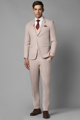 LOUIS PHILIPPE Men Beige Slim Fit Textured Formal Three Piece Suit Solid Men Suit