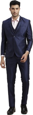 TURTLE Three Piece Self Design Men Suit