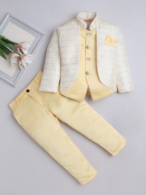 Fourfolds Sequins Embellished 2 Piece Jodhpuri Solid Boys Suit