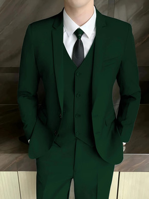 VERTICALS 3 Piece Suit Solid Men Suit