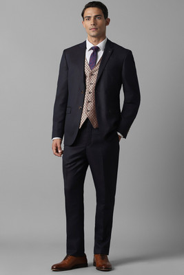 LOUIS PHILIPPE Men Purple Slim Fit Textured Formal Three Piece Suit Textured Men Suit