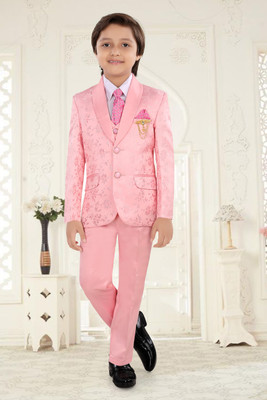 SEMINIO 5 Piece stylish coat pant suit Printed Boys Suit