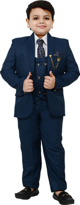 BT DEZINES 5 Piece Coat Suit Set With Shirt, Pant, Waistcoat & Tie for Boys Solid Boys Suit
