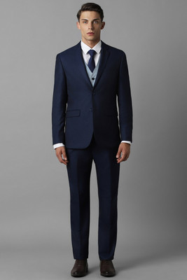 LOUIS PHILIPPE Men Navy Slim Fit Check Formal Three Piece Suit Checkered Men Suit
