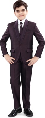 Ashirvadam Boys 5 Piece Suit Set | Set of Blazer, Shirt, Trousers, Waistcoat and Tie Solid Boys Suit