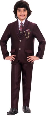 BT DEZINES 5 Piece Coat Suit Set: Shirt Pants Blazer Waistcoat & Tie for Kids & Boys Solid Boys Suit