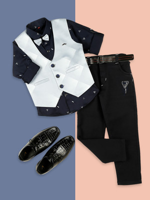 PROVOGUE 3 PCS SUIT SET Self Design Boys Suit