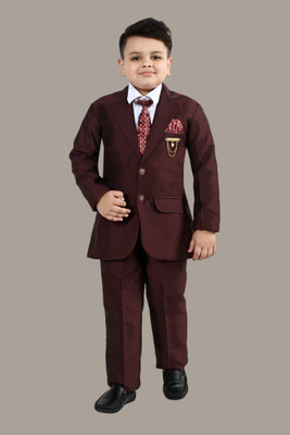 BT DEZINES 4-Piece Coat Pant Suit Set Solid Boys Suit