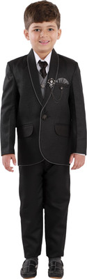 Fourfolds 5 Piece Coat Suit Self Design Boys Suit