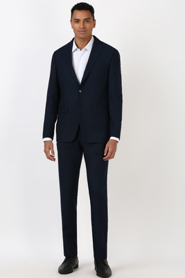 PETER ENGLAND Men Navy Dots Slim Fit Formal Two Piece Suit Graphic Print Men Suit