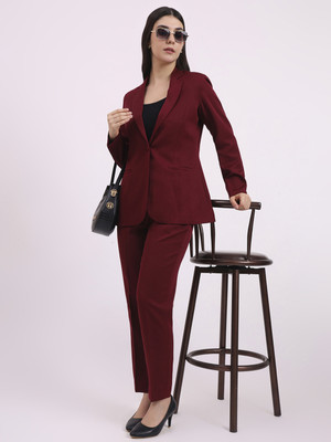 Apsra Boutique Formal Women Pantsuit, Single Button Blazer with Straight Pants Solid Women Suit