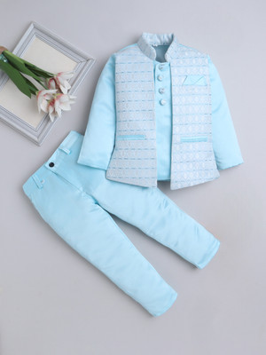 Fourfolds Sequins Embellished 2 Piece Jodhpuri Solid Boys Suit