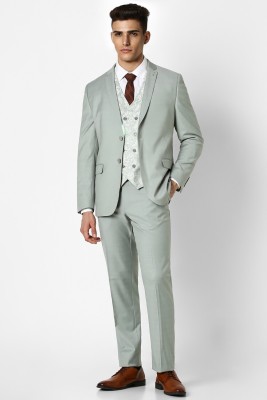 VAN HEUSEN Men Grey Textured Slim Fit Wedding Four Piece Suit Textured Men Suit