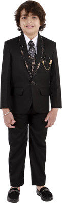 Fourfolds 5 Piece Coat Suit Self Design Boys Suit