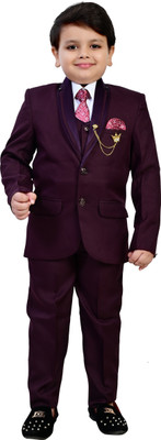 BT DEZINES BT Dezines 5 Piece Coat Suit Set With Shirt, Pant, Waistcoat & Tie For Boys 5 Piece Coat Pant Suit Set Solid Boys Suit