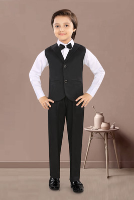 SEMINO KIDS PARTY WEAR WAISTCOAT PANT SHIRT AND BOW SET Solid Boys Suit