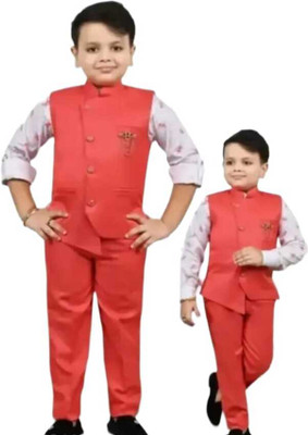 Paryushnam Boys SHIRT , WAISTCOAT AND PANT SET COAT PANT SUIT SET KIDS BABY BOYS DRESS WEAR Solid Boys Suit