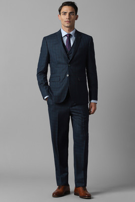 LOUIS PHILIPPE Men Navy Slim Fit Check Formal Three Piece Suit Checkered Men Suit