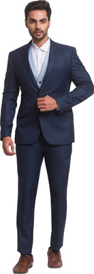 PARK AVENUE 2SB 3 PC NOTCH WITH PIPING W/C-S.SLIM Self Design Men Suit
