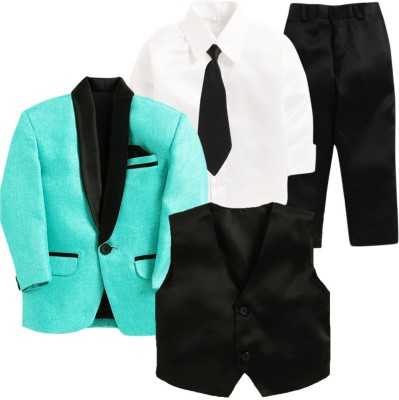 Jeetethnics Coat Suit Set with Shirt Self Design Boys Suit